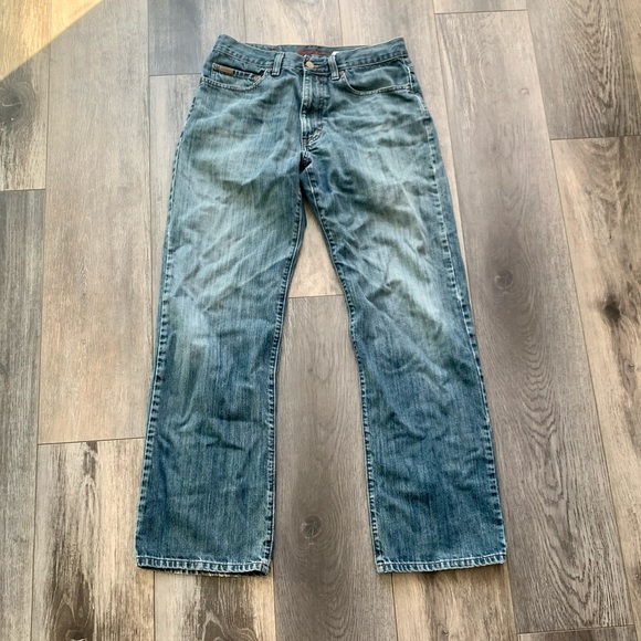 Men’s Eddie Bauer Blue Jeans Premium Denim Dark Wash Straight Leg Size 32x32 - Picture 2 of 12